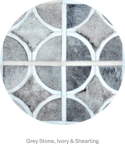 ALPHA – Custom Animal Hide Rug in Geometric Circle Pattern