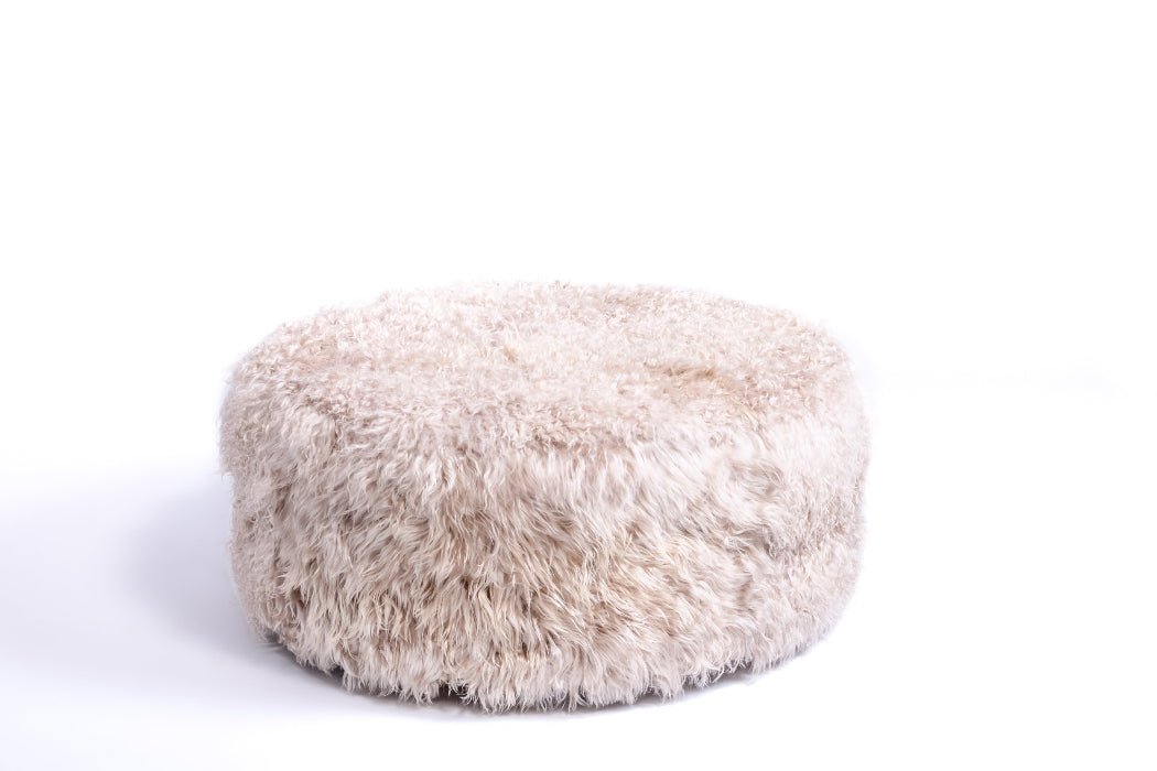 Sand Curly Goatskin Round Ottoman