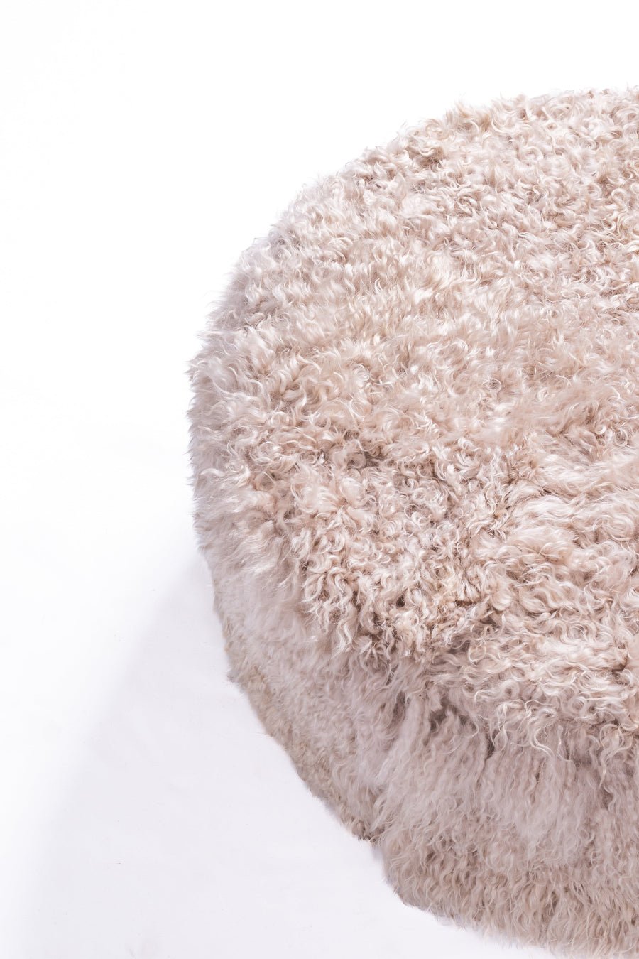 Sand Curly Goatskin Round Ottoman