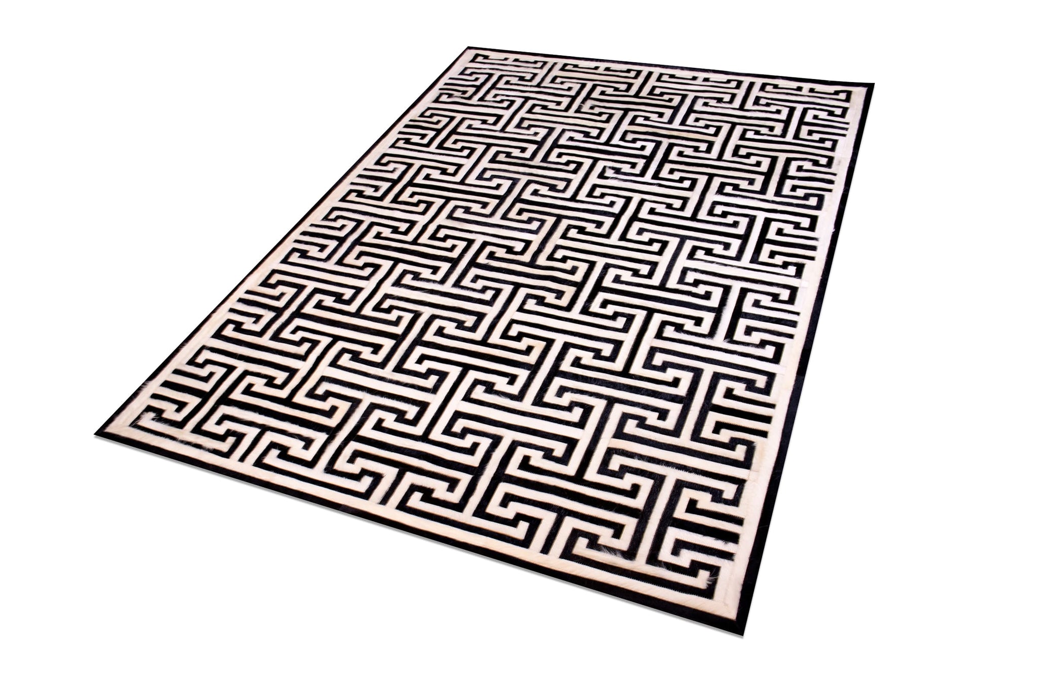 T MODEL – Maze-Inspired Cowhide Patch Rug