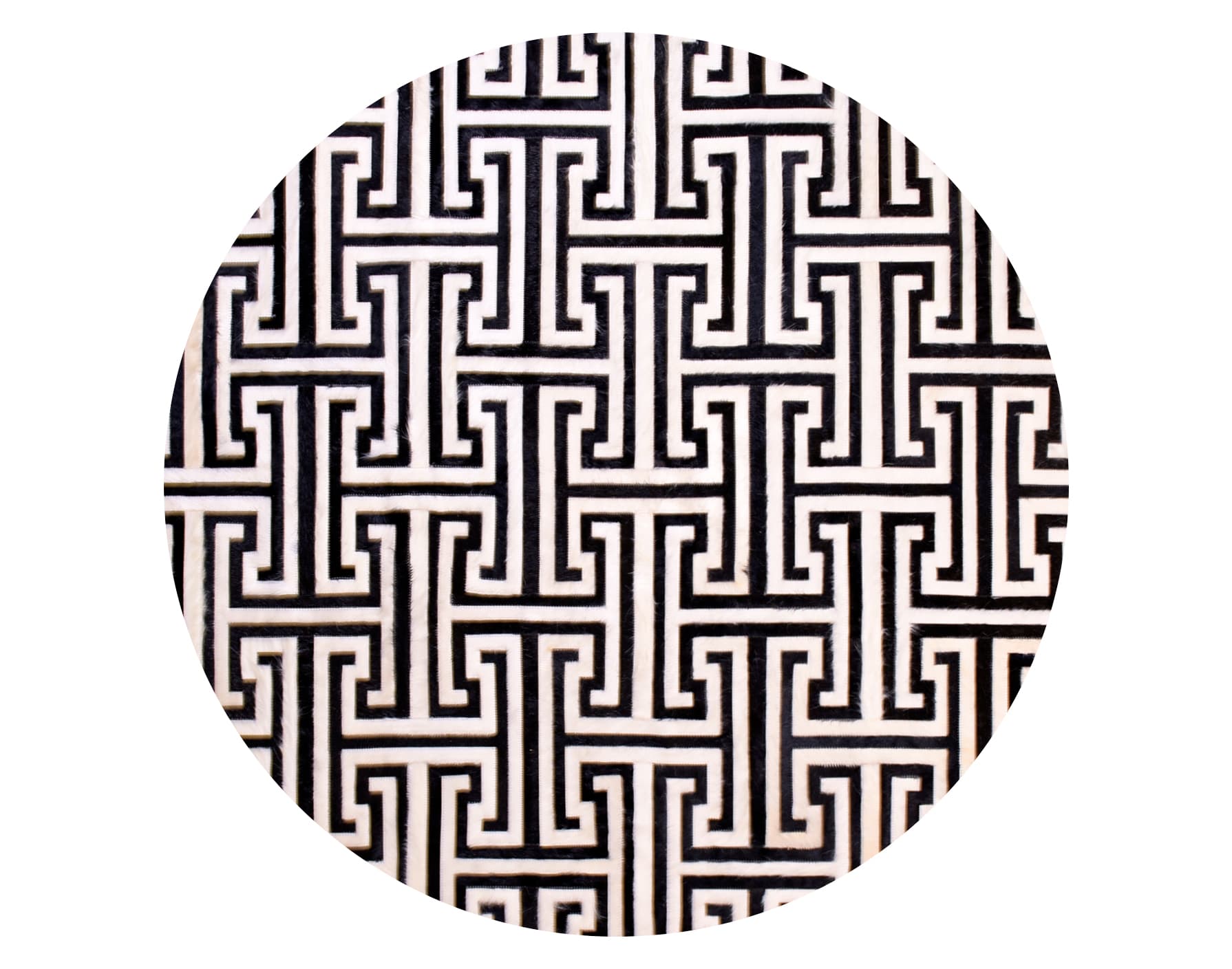T MODEL – Maze-Inspired Cowhide Patch Rug