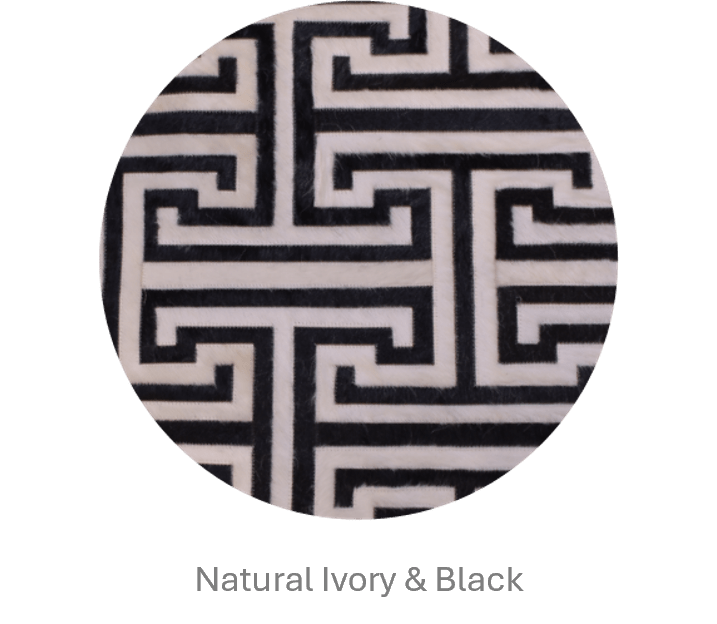 T MODEL – Maze-Inspired Cowhide Patch Rug