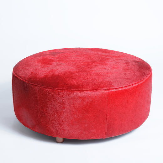 RED - Round Cowhide Ottoman