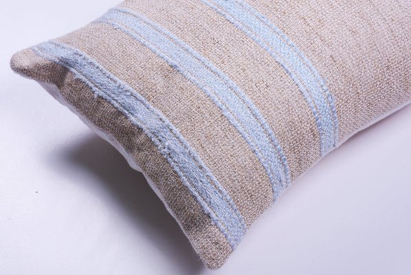Pale Blue Striped Raw Linen Pillow