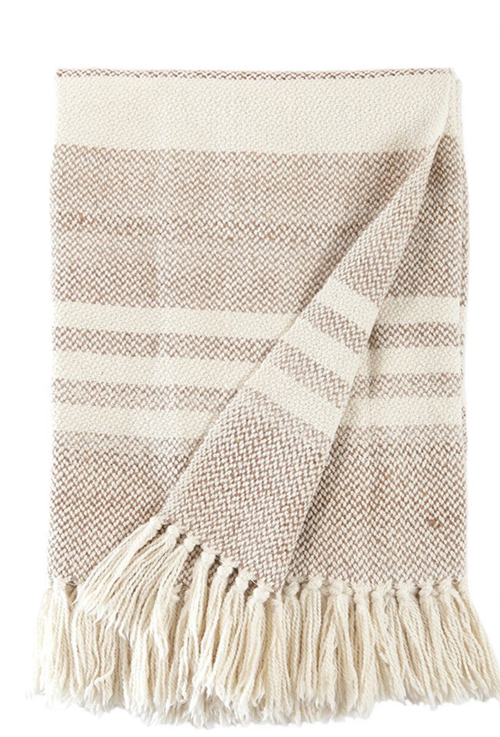 Camel Stripes Wool Blend Blanket