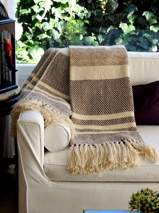 Camel Stripes Wool Blend Blanket