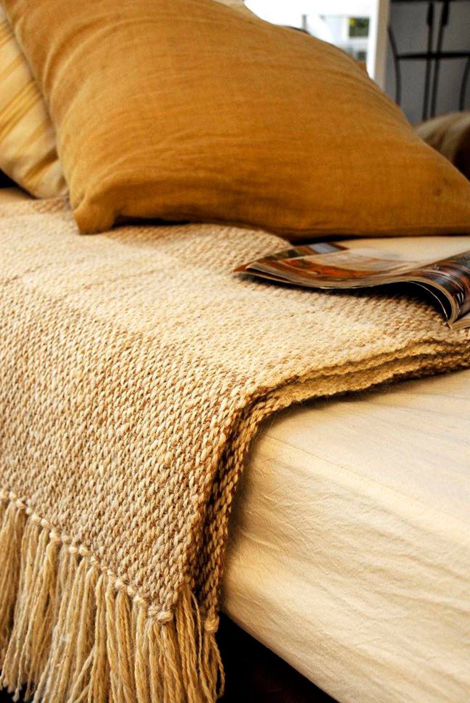 Camel Stripes Wool Blend Blanket