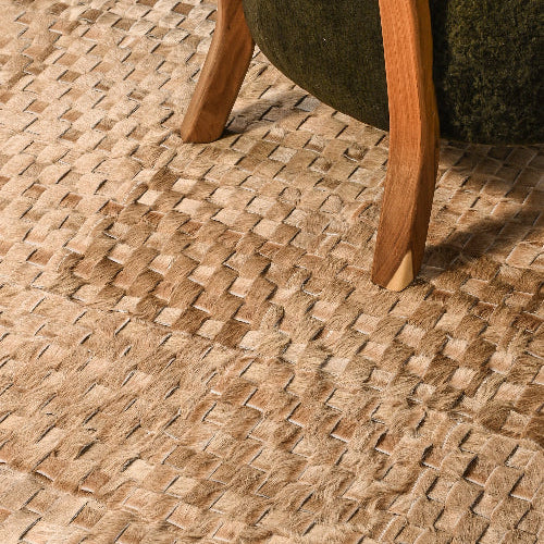 Basket Weave Leather Cowhide Rug