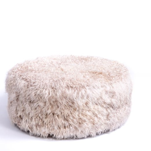 Sand Curly Goatskin - Round Ottoman