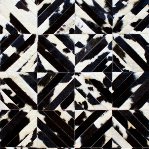 Squares – Black and White Patagonian Cowhide Rug with Geometric Stitching