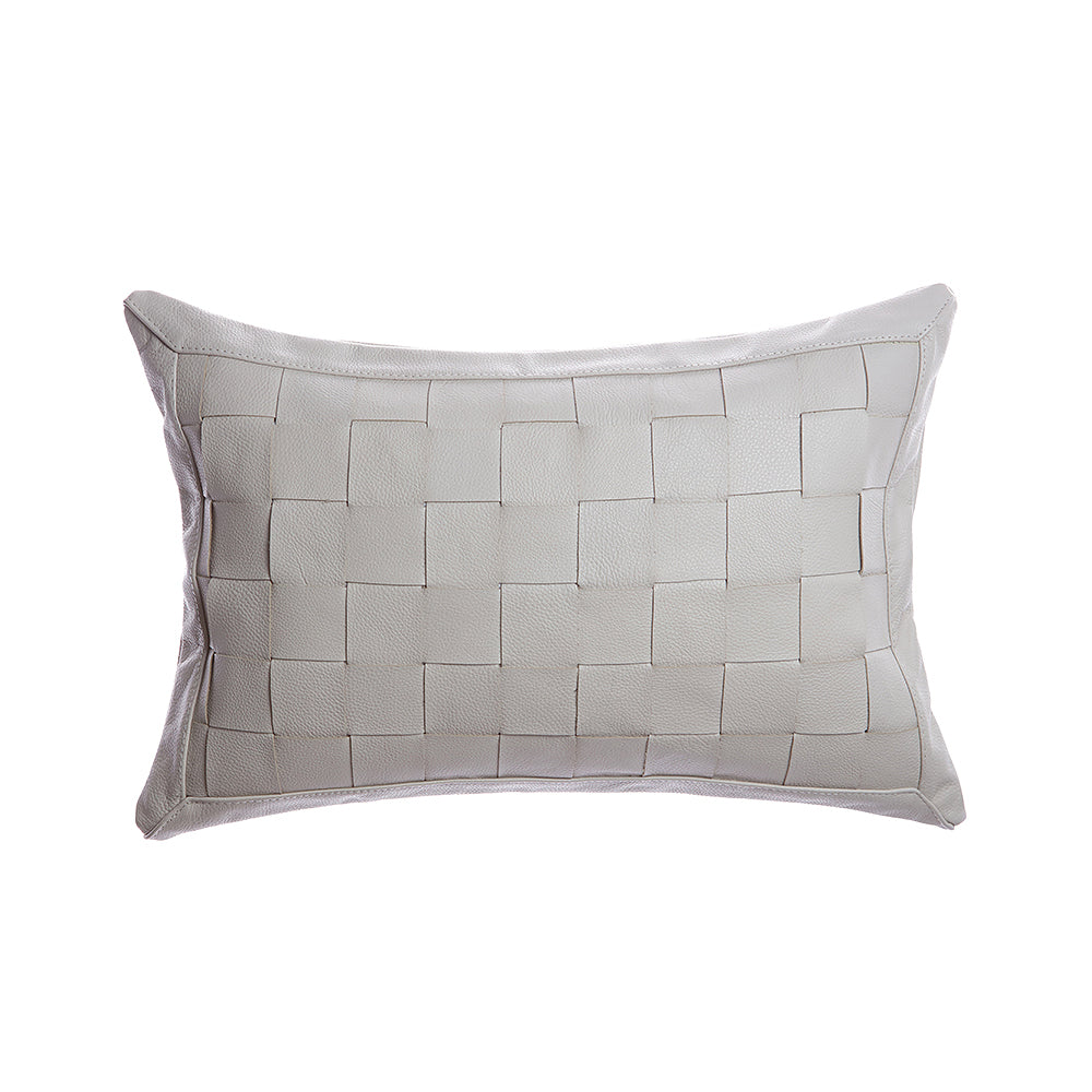 Basket Weave Leather Lumbar Pillow