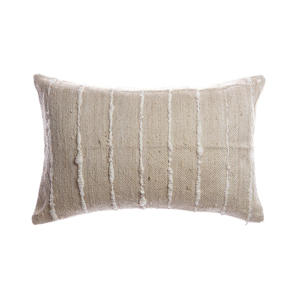 Beige Striped Raw Silk Lumbar Pillow