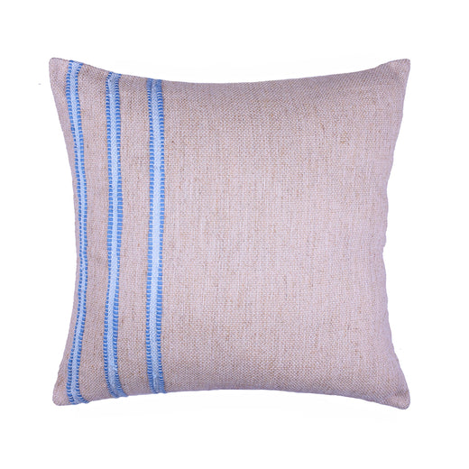 Washed Blue Striped Raw Linen Square Pillow
