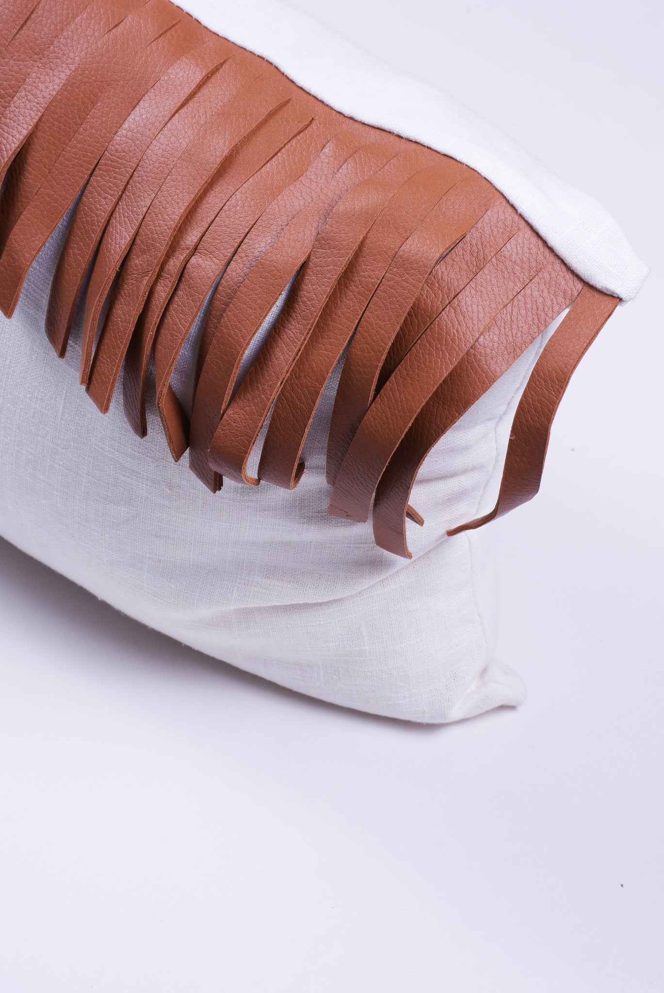 Saddle Leather Fringes Lumbar Pillow