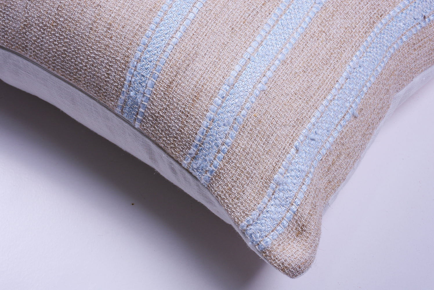 Pale Blue Striped Raw Linen Square Pillow