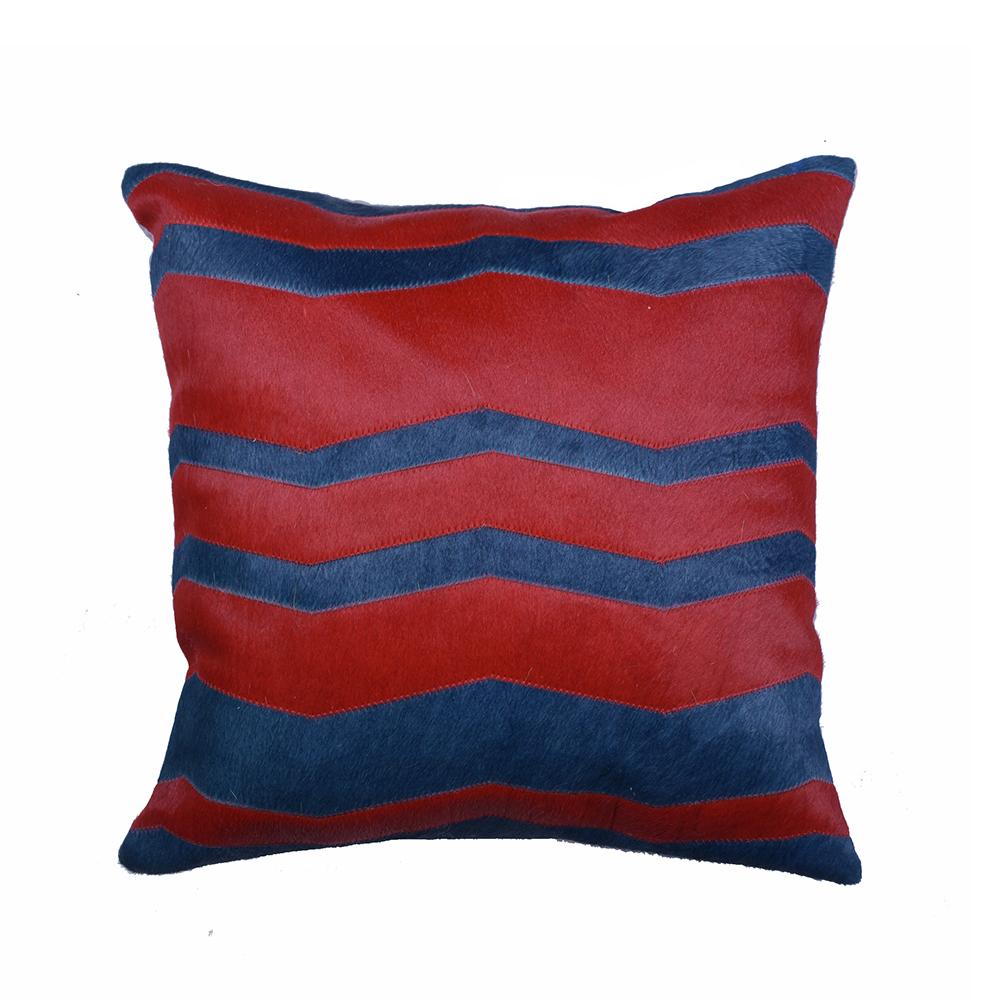 Herringbone Red Blue Hide Pillow