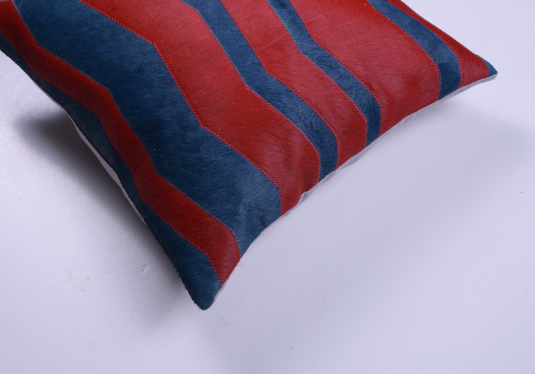 Herringbone Red Blue Hide Pillow