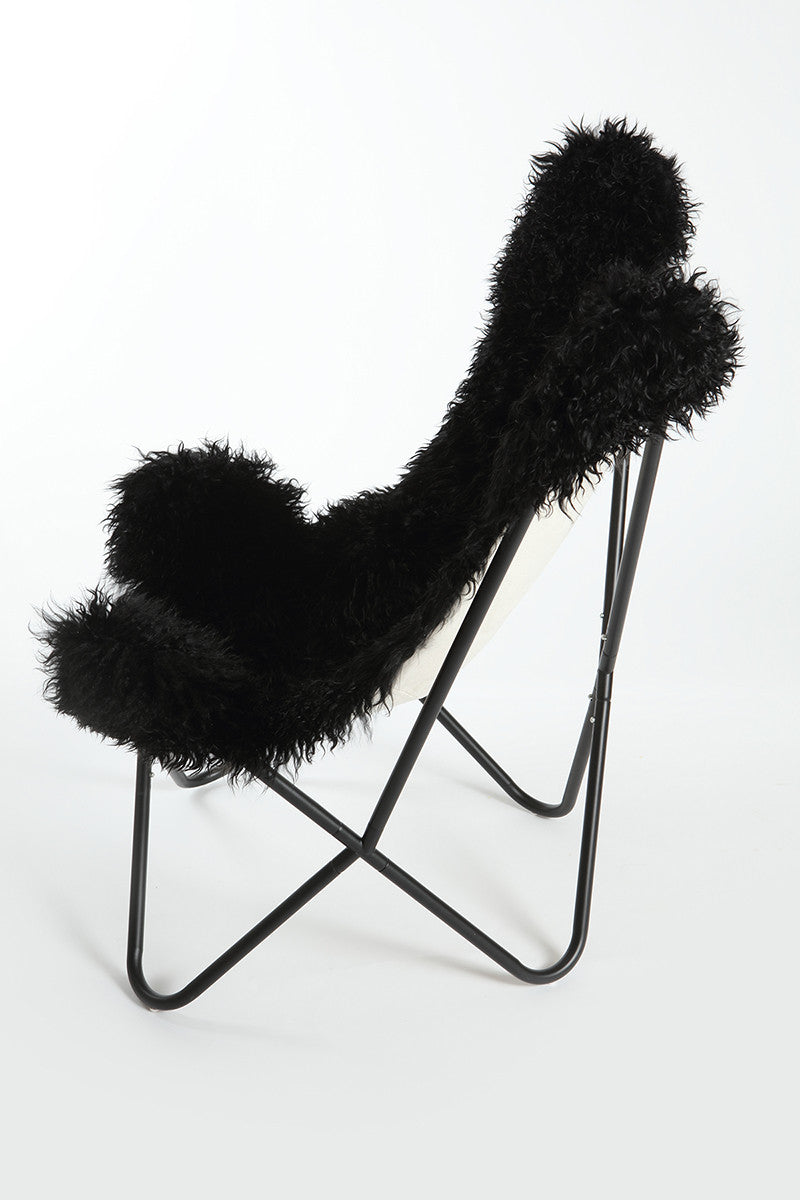 DEEP BLACK - Curly Goatskin Butterfly Chair