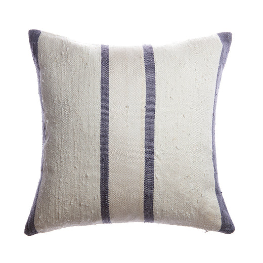 Slate Stripes Raw Silk Square Pillow