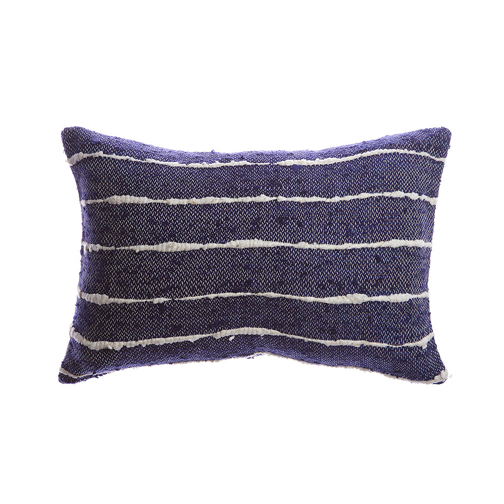 Indigo Striped Raw Silk Lumbar Pillow