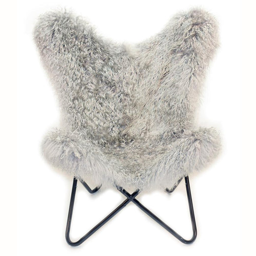 LIGHT GREY - Curly Goatskin Butterfly Chair
