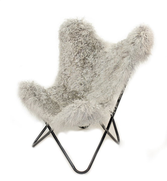 LIGHT GREY Curly Goatskin Butterfly Chair HOMELOSOPHY