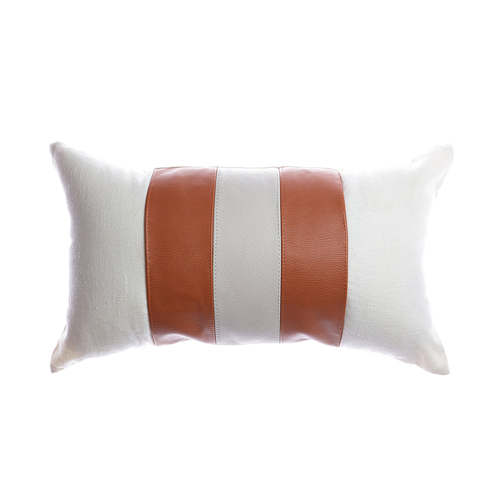 Linen Leather Stripes Lumbar Pillow