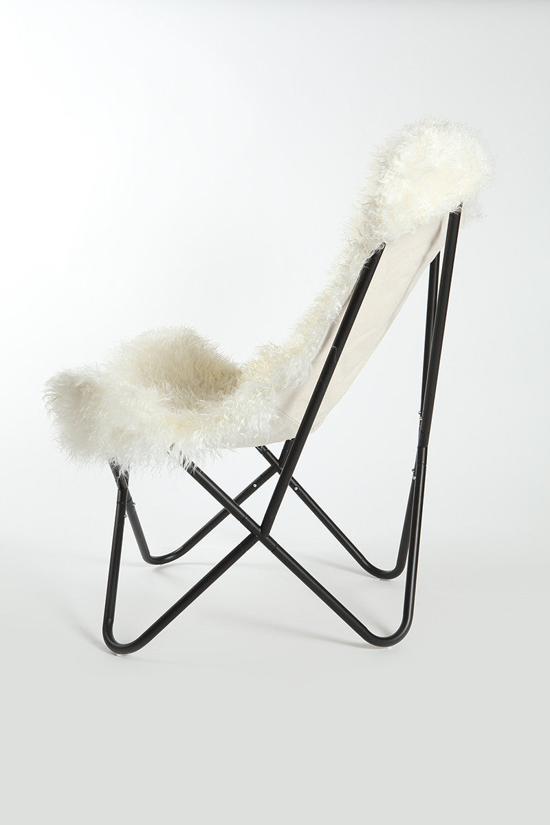 NATURAL IVORY - Curly Goatskin Butterfly Chair