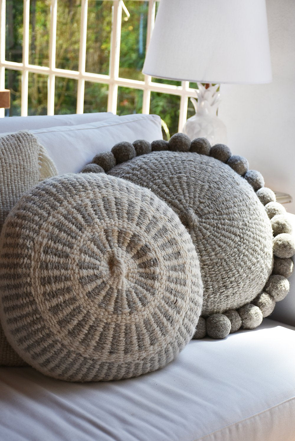 Prisma Grey Round Wool Pillow