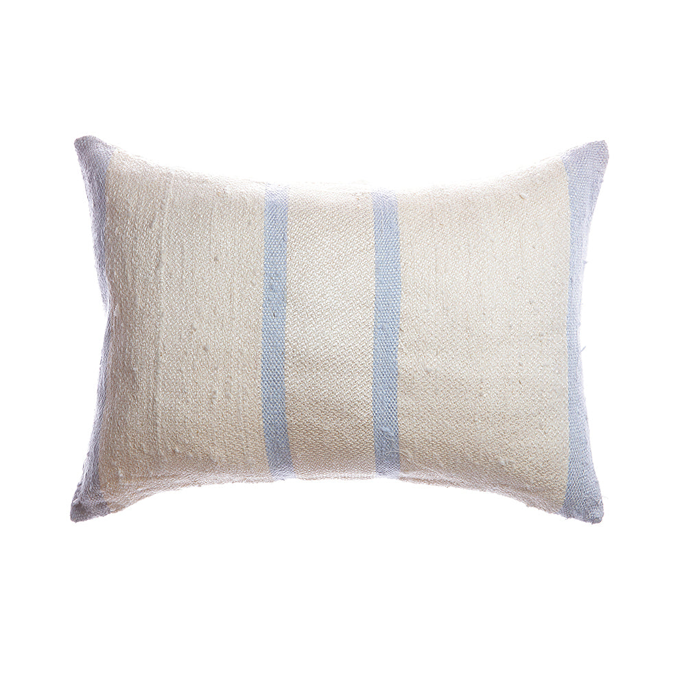 Pale Blue Stripes Raw Silk Lumbar Pillow