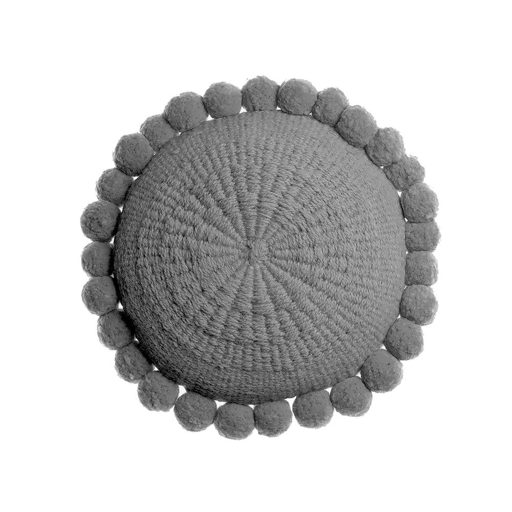 Pom Wool Round Pillow - Natural Grey