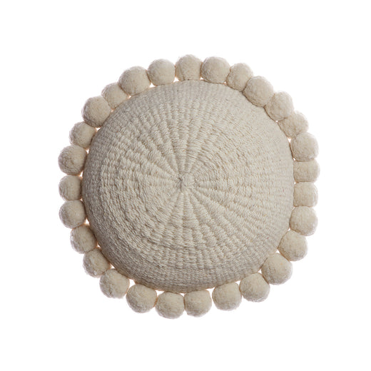 Pom Wool Round Pillow - Ivory