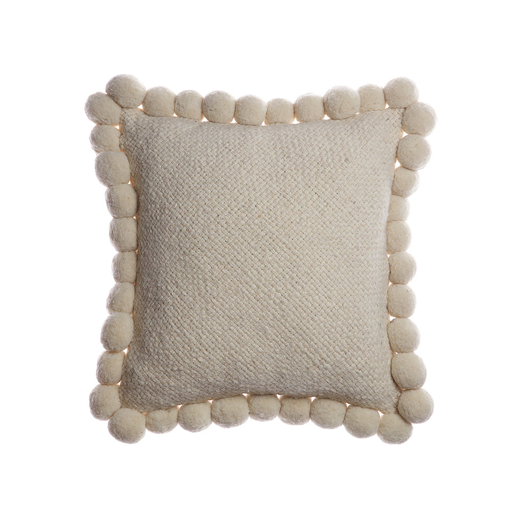 Pom Wool Square Pillow - Ivory