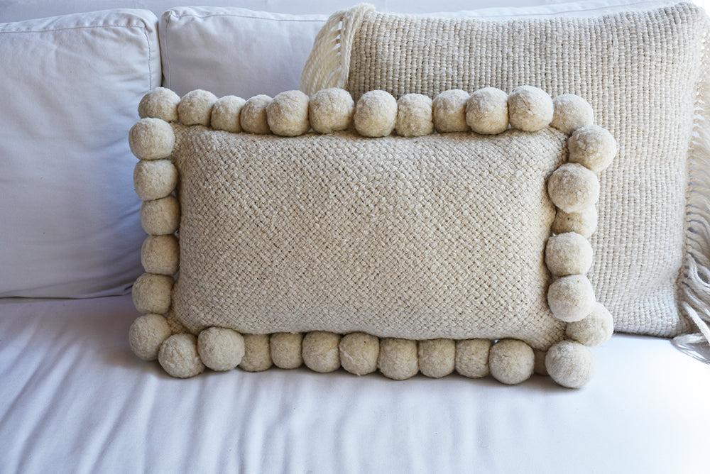 Pom Wool Lumbar Pillow - Ivory