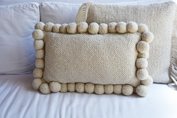 Pom Pom Wool Lumbar Throw Pillow Homelosophy
