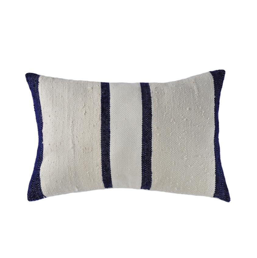 Indigo Stripes Raw Silk Lumbar Pillow