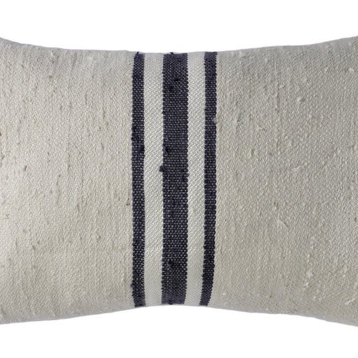 Grey Central Stripes - Raw Silk Pillow