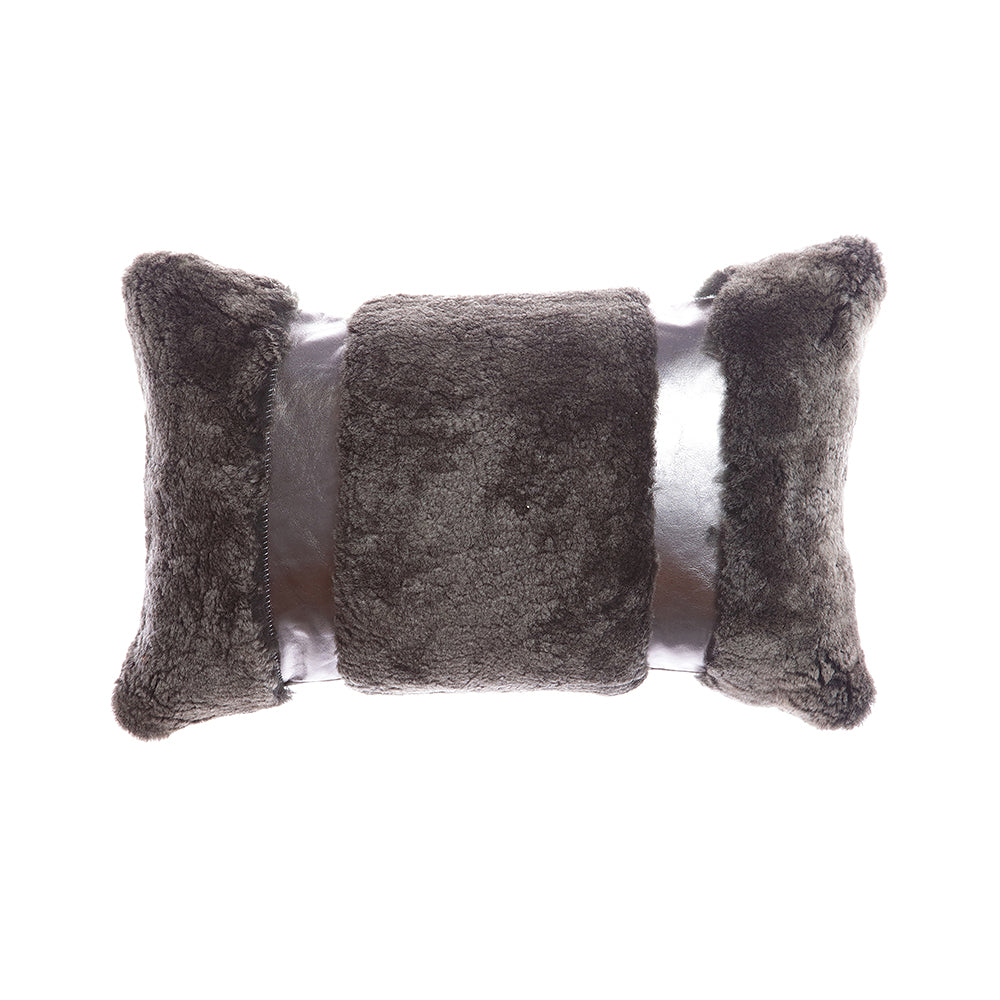 Shearling Charcoal Metallic Leather Lumbar Pillow