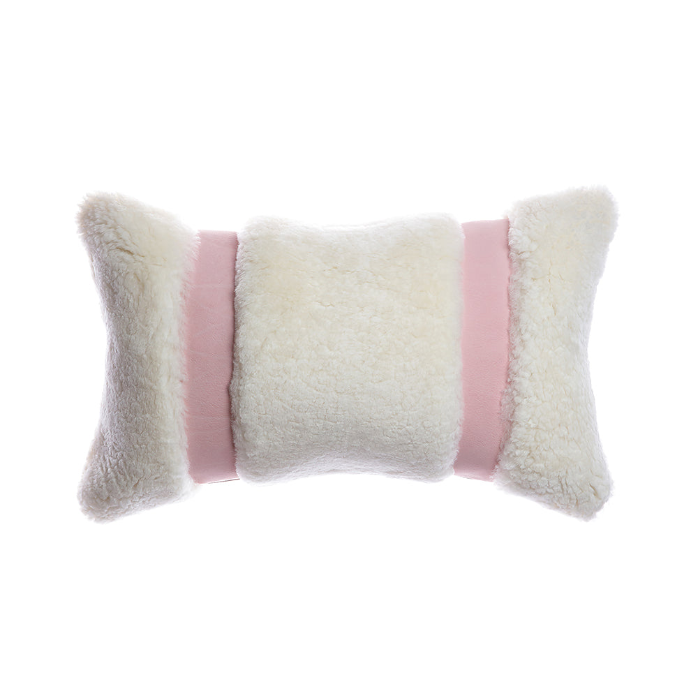 Shearling Pink Leather Lumbar Pillow