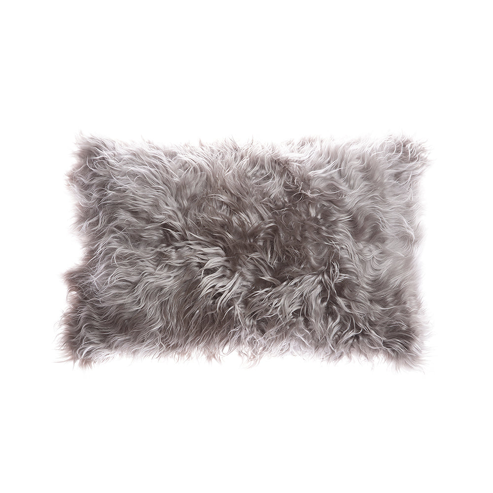 Silver Grey Natural Goat Skin Lumbar Pillow