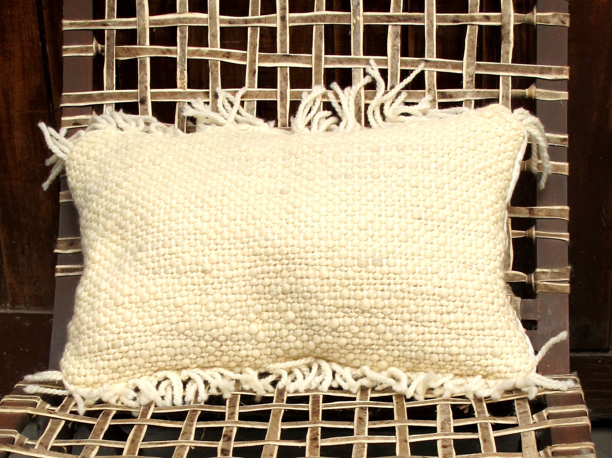 Penachos Fringed Wool Lumbar Pillow