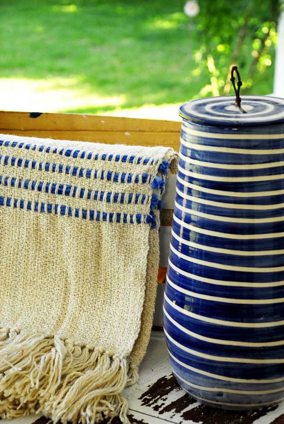 Blue Striped Decorative Throw Blanket