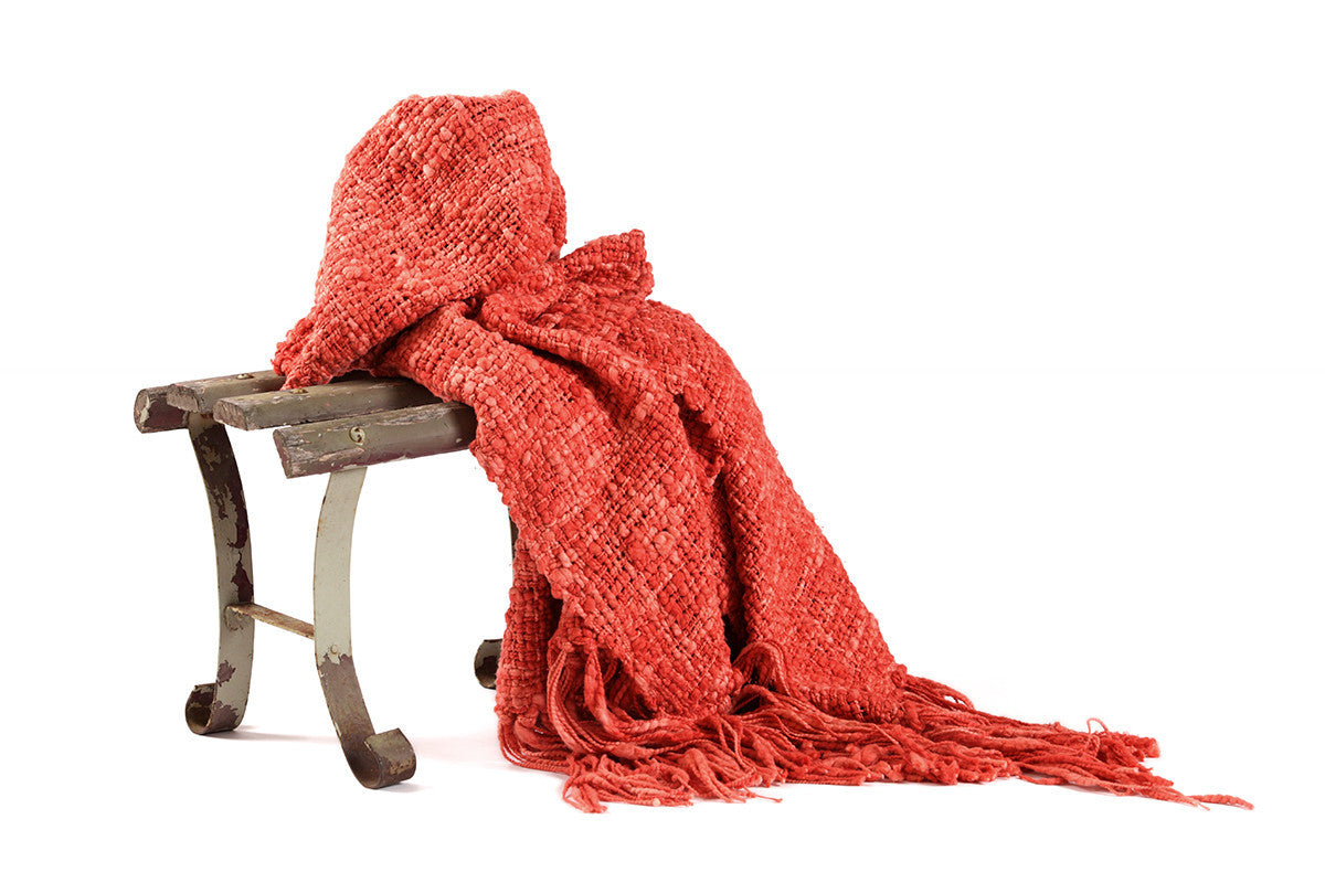 Coral Rustic Cotton Throw Blanket