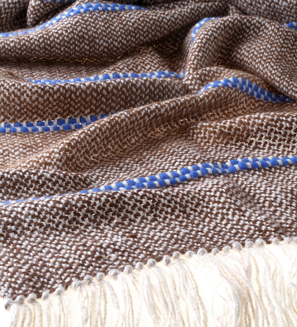Blue Striped Lambswool Throw Blanket