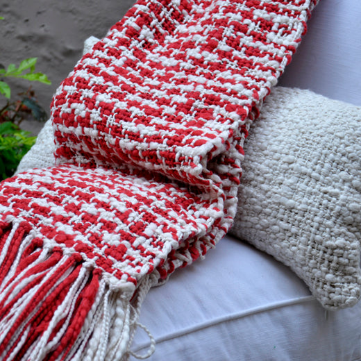 Contemporary Throw Blanket - Red Cotton Throw